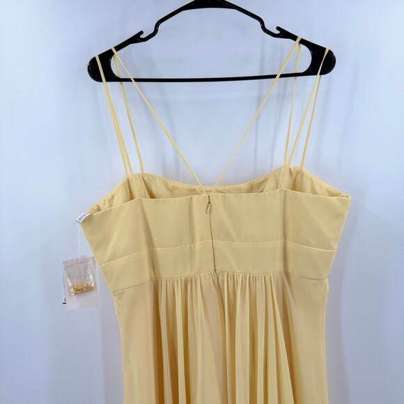 DAVID’S Bridal Dress Size 16 NWT Spaghetti Strap Chiffon Beaded Canary Yellow - Picture 7 of 16